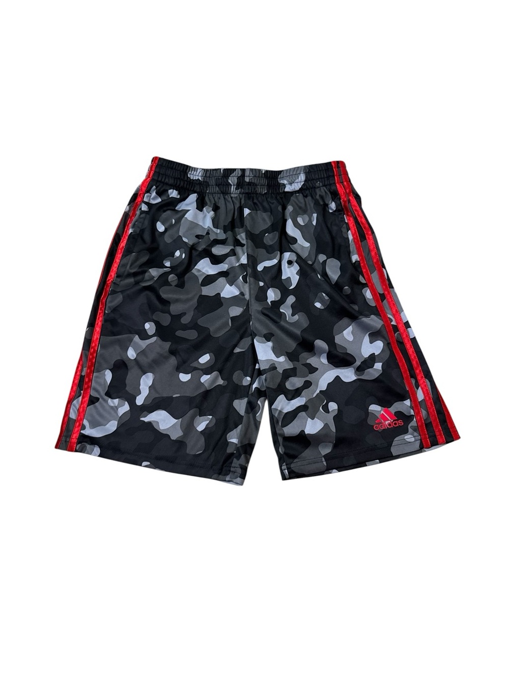 adidas Black & Gray Camo Shorts with Red Accents Size Large Boys 14-16